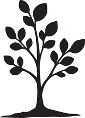 A black and white vector silhouette of a tree with leaves, showcasing nature, growth, and a floral design