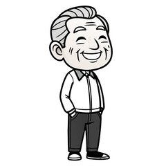 Happy Cartoon Grandfather Character with Gray Hair in Casual Outfit