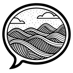 Fototapeta premium Intricate Black and White Waves Design in Speech Bubble for Artistic Projects and Coloring