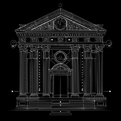 Bank blueprint line art, Bank vector illustration