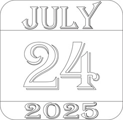 July calendar 2025 line art icon .Agenda plan, july month schedule calendar and Time planner.Meeting appointment time.Calendar Event schedule date.calendar date icon on white background.