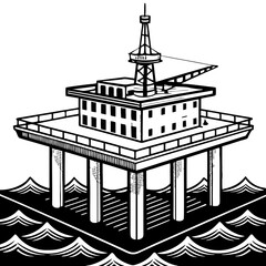 Obraz premium Offshore Oil Platform Vector Art Ideal for Industrial Designs and Nautical Themes