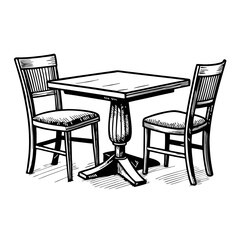 Hand-Drawn Vintage Dining Table and Chairs Illustration for Home Decor and Design Projects