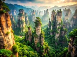 Zhangjiajie National Forest Park: Stunning Tilt-Shift Photography, China's Avatar Mountains, Scenic Wonders, Breathtaking Landscapes, Hiking Trails, Natural Beauty, Panoramic Views