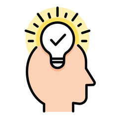 Human head with light bulb color icon with editable stroke, featuring a human head with a shining light bulb symbolizing creativity, ideation, and inspiration