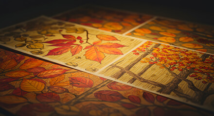 Fototapeta premium Artistic Autumn Leaves Illustration on Display with Warm Colors