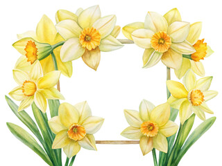 Watercolor Daffodil Floral Frame Illustration for Spring Celebrations and Designs