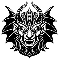 Fototapeta premium Intricate Demonic Mask with Horns and Bat Wings for Tattoo Design and
