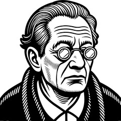 Portrait of an Elderly Man with Glasses Emphasizing Character and Wisdom for Design Projects