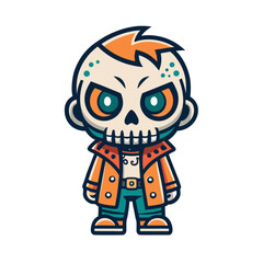 Stylish Skull Character with Orange Hair and Jacket for Tattoo Design or Graphic Art