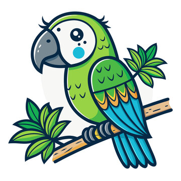 green parrot perched on branch clip art preview