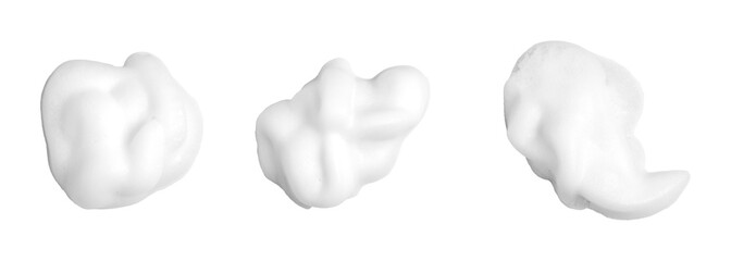 
Skin care products, facial foam, soap, shampoo or shower gel, abstract soap bubbles, isolated on white background