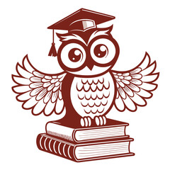 Wise Owl with Graduation Cap Perched on Books Ideal for Educational Themes and Designs