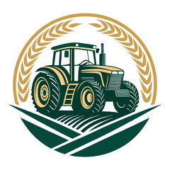 Vintage Tractor with Wheat Design Ideal for Agriculture Branding and Logo Creation