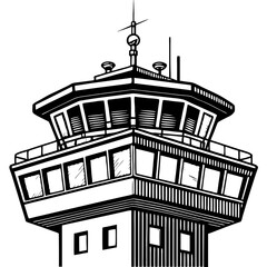 Fototapeta premium Detailed Vector Illustration of an Airport Control Tower Ideal for Coloring and Design Projects