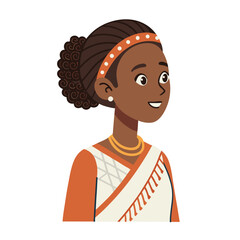 Obraz premium Stylized Portrait of a Young Woman in Traditional Attire with Enthusiastic Expression