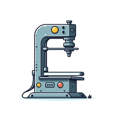 Industrial drill press machine in gray color. Essential for workshop equipment, metalworking tools, and manufacturing process illustrations.