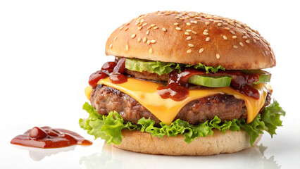 Bacon Burger Beef Patty on White Background
