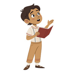 Curious Boy Reading Book with Enthusiasm for Storytelling and Imagination Inspiration