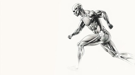Muscular human anatomy in dynamic running pose