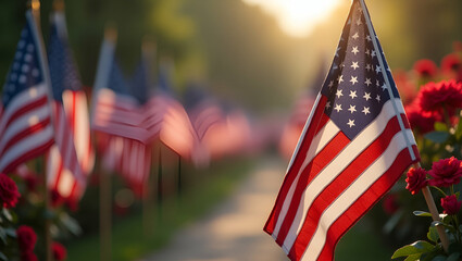 Naklejka premium Honoring national heritage with a dignified Memorial Day respect display that reflects solemn tribute historical remembrance and cultural pride for premium photo stock use in Photo Stock Concept an