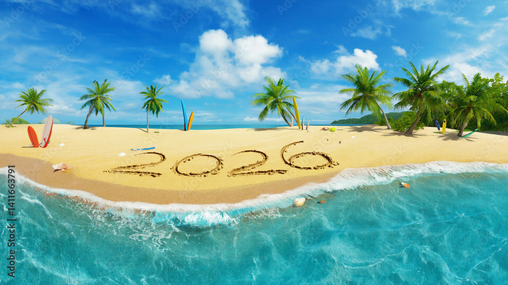 Fototapete an artistic writing style for the year 2026 with a hyper-realistic concept in various modes for your