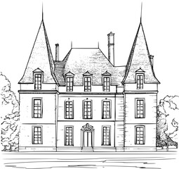 Fototapeta premium Blueprint design of Chateau, Chateau line art illustration art