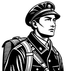 Fototapeta premium Military Officer Standalone Vector Art Serious Expression for Tattoo Design and Merchandise