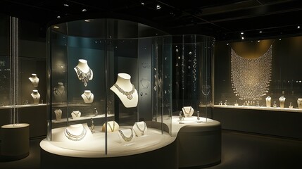 Elegant Jewelry Necklaces Displayed in a Museum Showroom for Viewing