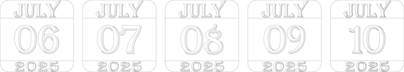 July calendar 2025 line art icon set .Agenda plan, july month schedule calendar and Time planner.Meeting appointment time.Calendar Event schedule date.calendar date icon on white background.