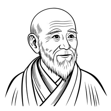 recommend clip art: Elegant Line Art Portrait of an Elderly Man in Kimono Traditional Japanese Style Illustration