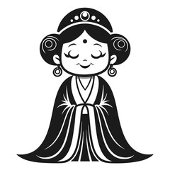 Cute Cartoon Princess in Traditional Attire Adorned with Jewelry and Elegant Hairstyle