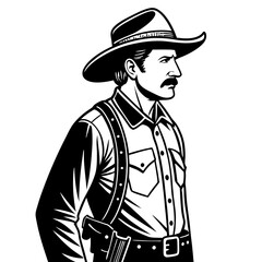Classic Cowboy Character Standalone Illustration for Western Theme Designs and Tattoos