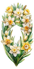 Elegant Watercolor Daffodil Wreath with Vibrant Greenery for Spring Celebrations