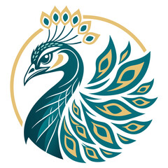Fototapeta premium Elegant Peacock Vector Design with Intricate Feathers for Tattoo and Coloring Applications
