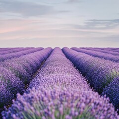 Rows of vibrant purple lavender blooming across a wide open field
