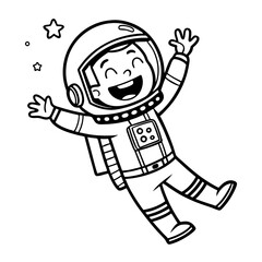 Obraz premium Happy Child Astronaut Floating in Space with Stars Coloring Page Design for Kids Activities