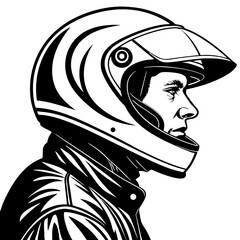 Vintage Motorcycle Racer Helmet Profile Illustration for Tattoo Design and Coloring Books
