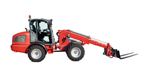 Naklejka premium Agricultural tractor loader isolated on white