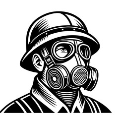 Naklejka premium Vintage Soldier with Gas Mask Headgear Illustration for Military Themes and Tattoo Designs