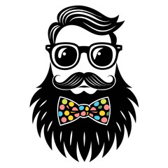 Obraz premium Hipster Beard Character with Glasses and Colorful Bowtie Vector Design for Creative Projects