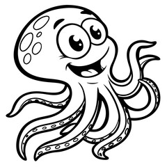 Obraz premium Cute Cartoon Octopus Character for Coloring Book and Tattoo Designs