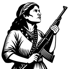 Empowered Woman Holding Rifle Symbolizing Strength and Resistance in Bold Graphic Style