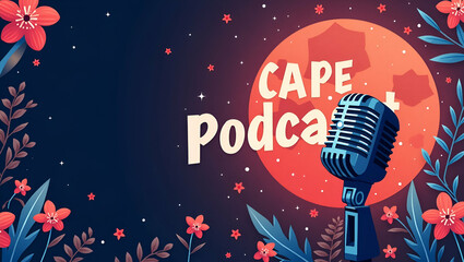 Elegant podcast promotion poster concept employs bold visual elements and contemporary typography to capture audience interest and reinforce brand messaging in  Photo Stock  Concept  and empty space o