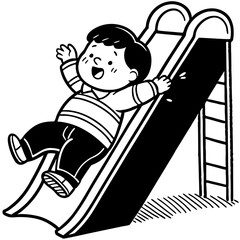 Happy Child Sliding Down Playground Slide Illustration for Kids Coloring Activities