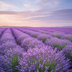 Obraz premium A breathtaking landscape of vibrant lavender field at golden hour