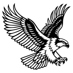 Obraz premium Majestic Eagle in Flight Black and White Illustration for Tattoo Design and Art Projects