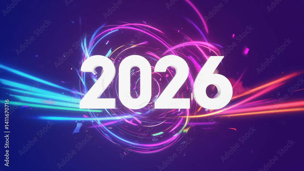 Fototapete an artistic writing style for the year 2026 with a hyper-realistic concept in various modes for your
