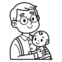 Obraz premium Father and Baby Embracing Cute Illustration for Family Bonding and Parenting Themes