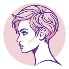 Stylish Young Woman Profile with Short Pink Hair Vector Illustration for Fashion and Beauty